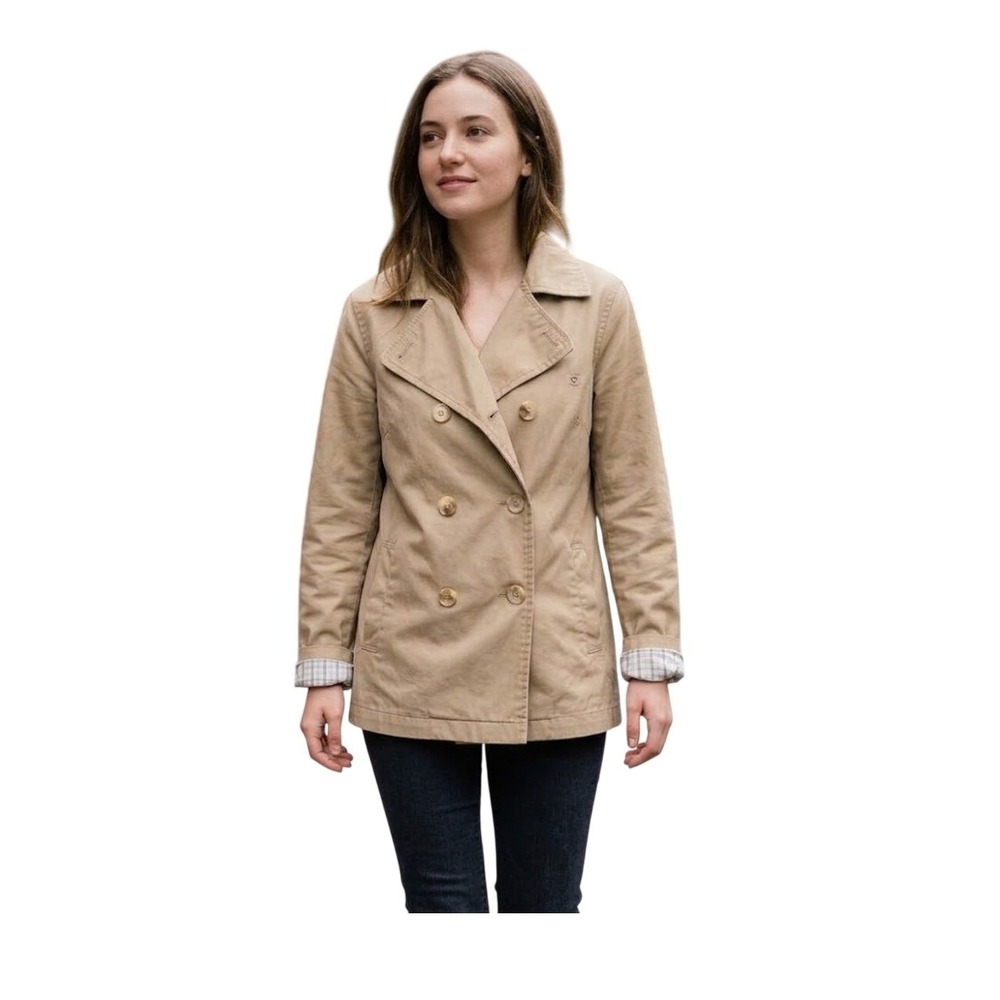 Roxy Double Breasted Utility Jacket Tan Khaki Mid-Weight Lined Button Up M